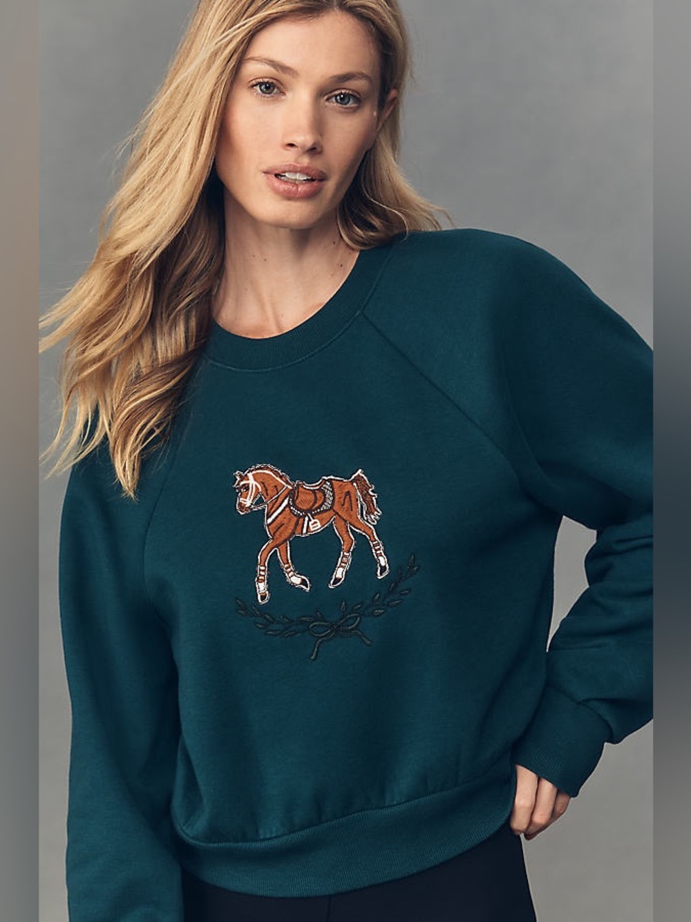 Maeve Embroidered Shrunken Crew-Neck Sweatshirt Horse